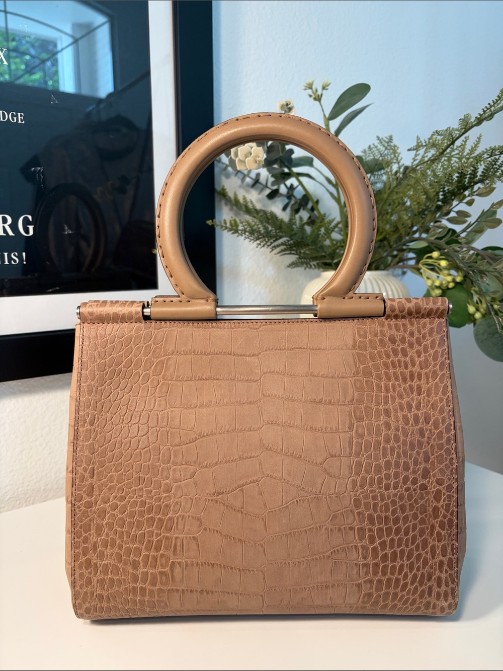 Salvatore Ferragamo Vintage/Archival Croc Embossed Gancini Top Handle Bag